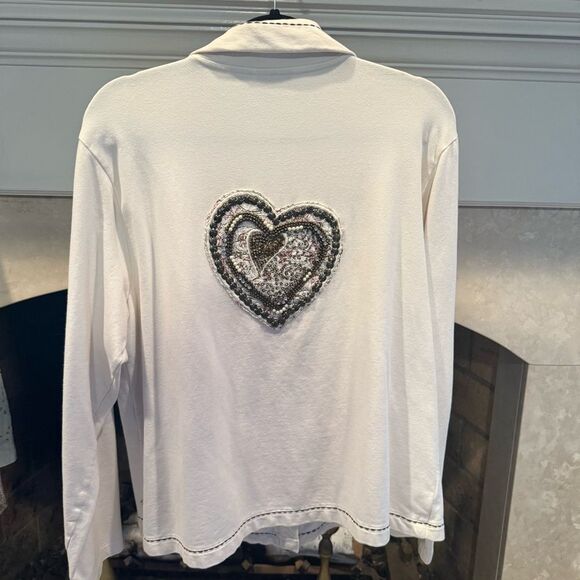 Chico's Casual Jacket with beaded heart embellishment on back size XL - Picture 2 of 5